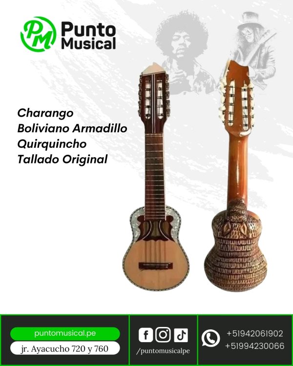 Charango Boliviano Armadillo Quirquincho Tallado Original