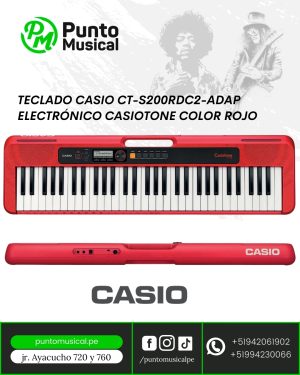 TECLADO CASIO CT-S200RDC2-ADAP ELECTRÓNICO CASIOTONE COLOR ROJO