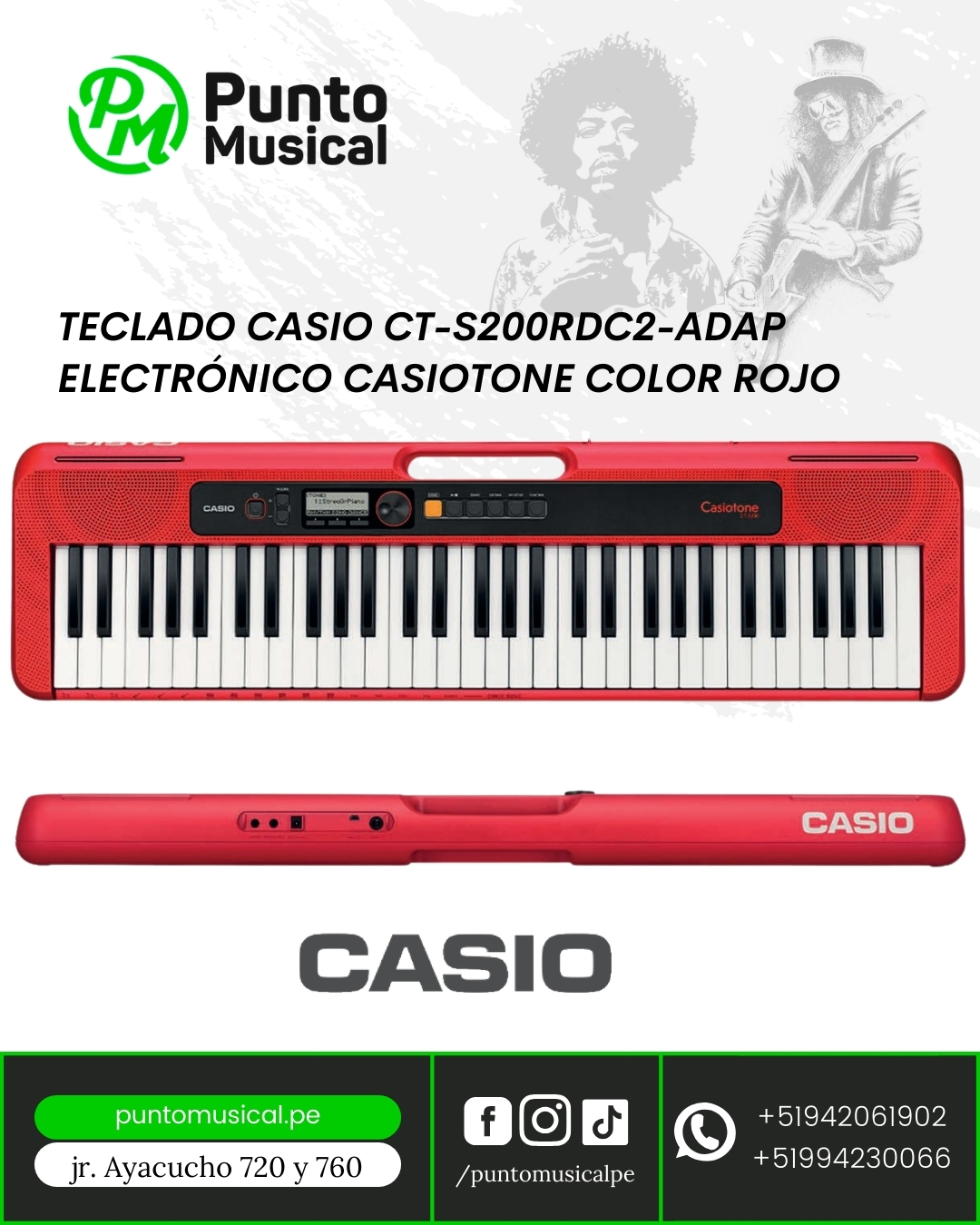 TECLADO CASIO CT-S200RDC2-ADAP ELECTRÓNICO CASIOTONE COLOR ROJO