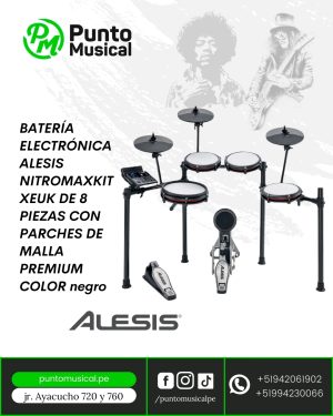 BATERÍA  ELECTRÓNICA ALESIS NITROMAXKITXEUK DE 8 PIEZAS CON PARCHES DE MALLA PREMIUM COLOR negro