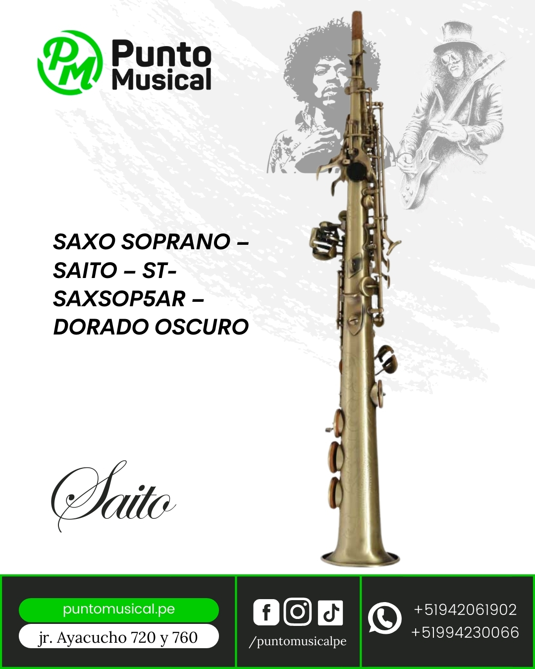 Saxo Soprano – Saito – ST-SAXSOP5AR – Dorado Oscuro