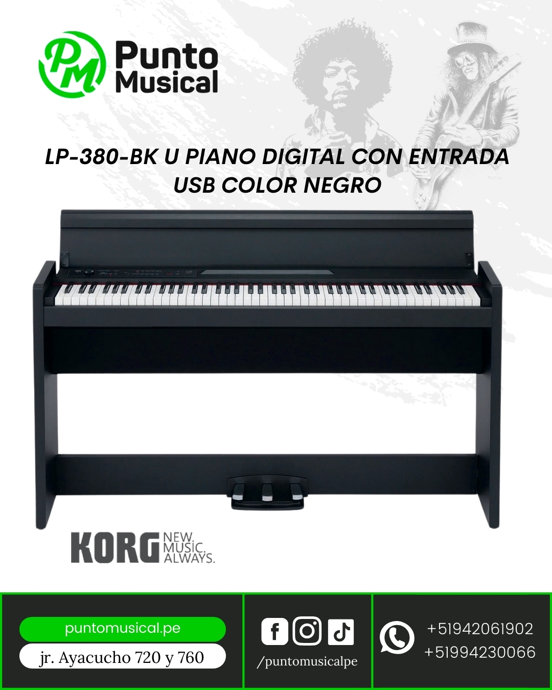 LP-380-BK U PIANO DIGITAL CON ENTRADA USB COLOR NEGRO