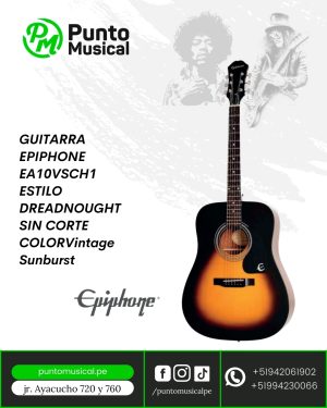 GUITARRA EPIPHONE EA10VSCH1 ESTILO DREADNOUGHT SIN CORTE COLORVintage Sunburst