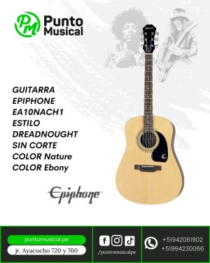 GUITARRA EPIPHONE EA10NACH1 ESTILO DREADNOUGHT SIN CORTE COLOR Nature COLOR Ebony