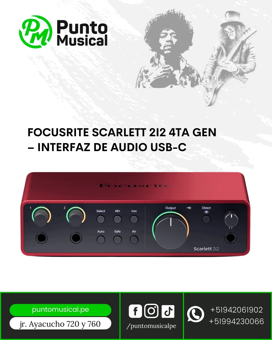 Focusrite Scarlett 2i2 4ta Gen – Interfaz de audio USB-C