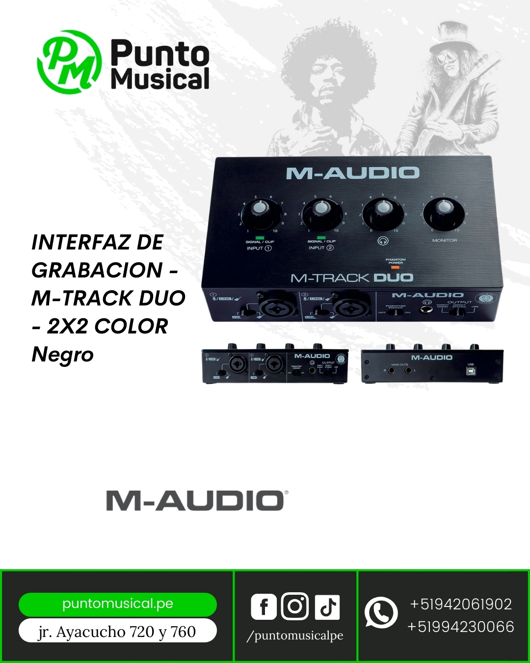INTERFAZ DE GRABACION - M-TRACK DUO - 2X2 COLOR Negro