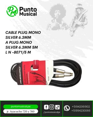 CABLE PLUG MONO SILVER 6.3MM  A PLUG MONO SILVER 6.3MM 5M L N -8071/5 M