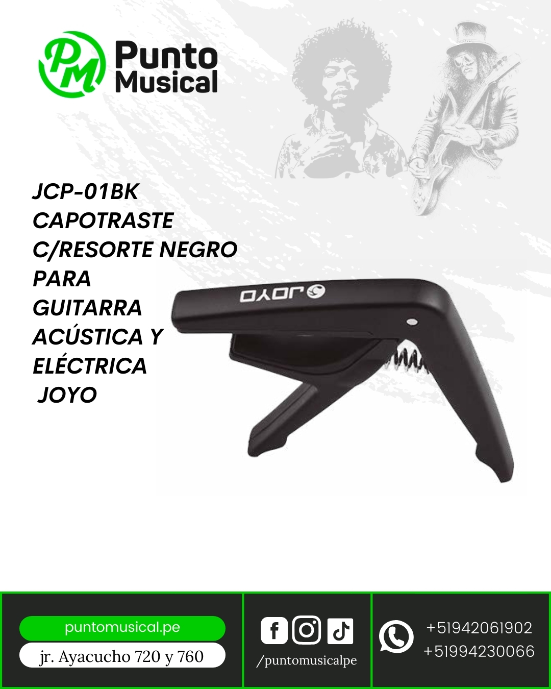 JCP-01BK CAPOTRASTE CON RESORTE NEGRO PARA GUITARRA ACÚSTICA Y ELÉCTRICA – JOYO