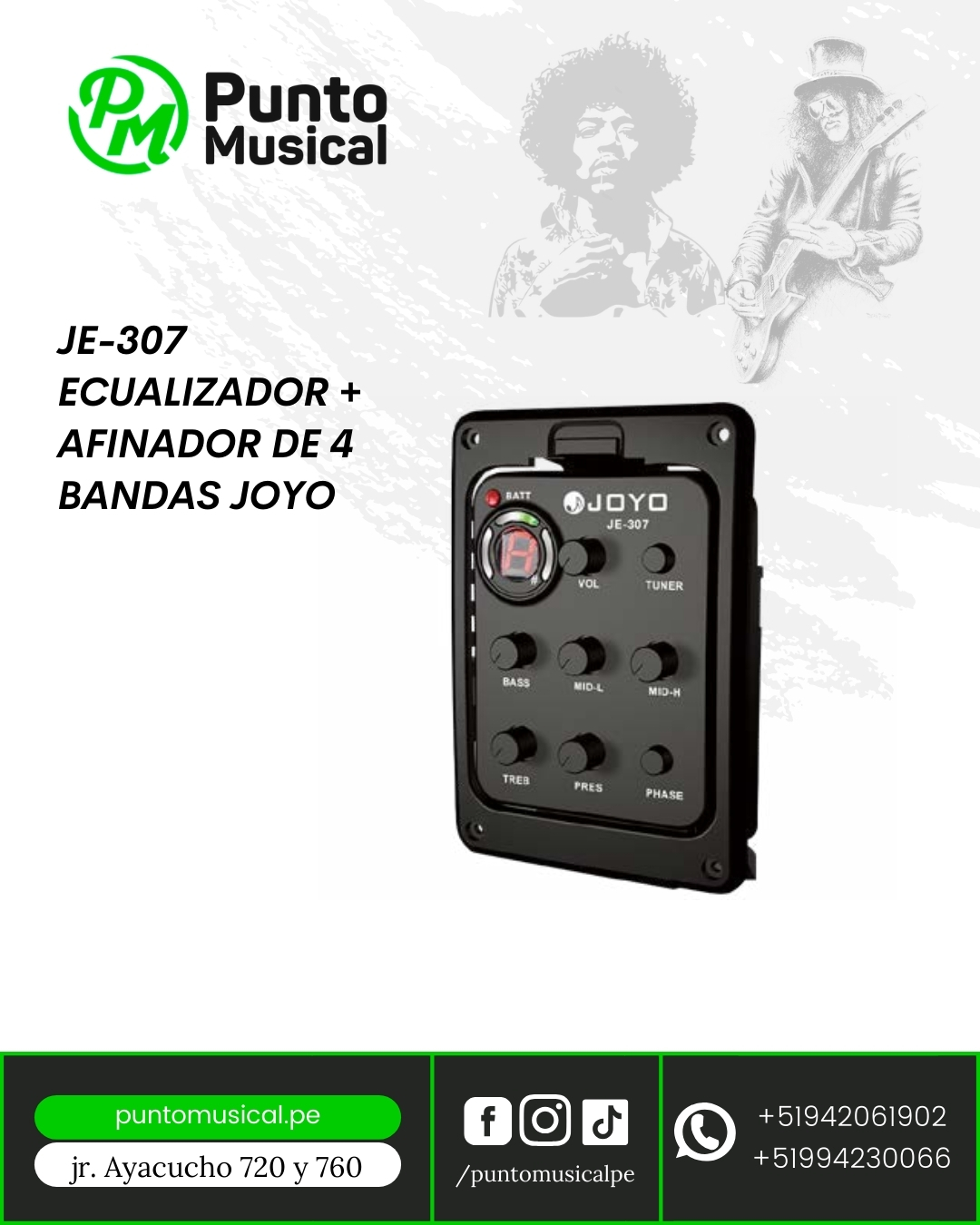JE-307 ECUALIZADOR + AFINADOR DE 4 BANDAS JOYO