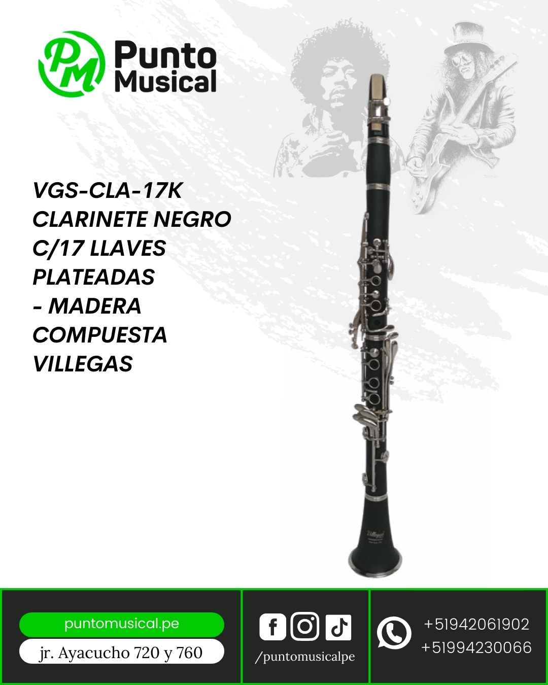 Clarinete Negro 17 Llaves Plateadas – VILLEGAS VGS-CLA-17K