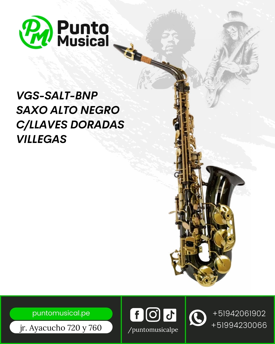 Saxo Alto Negro con Llaves Doradas – VILLEGAS VGS-SALT-BNP