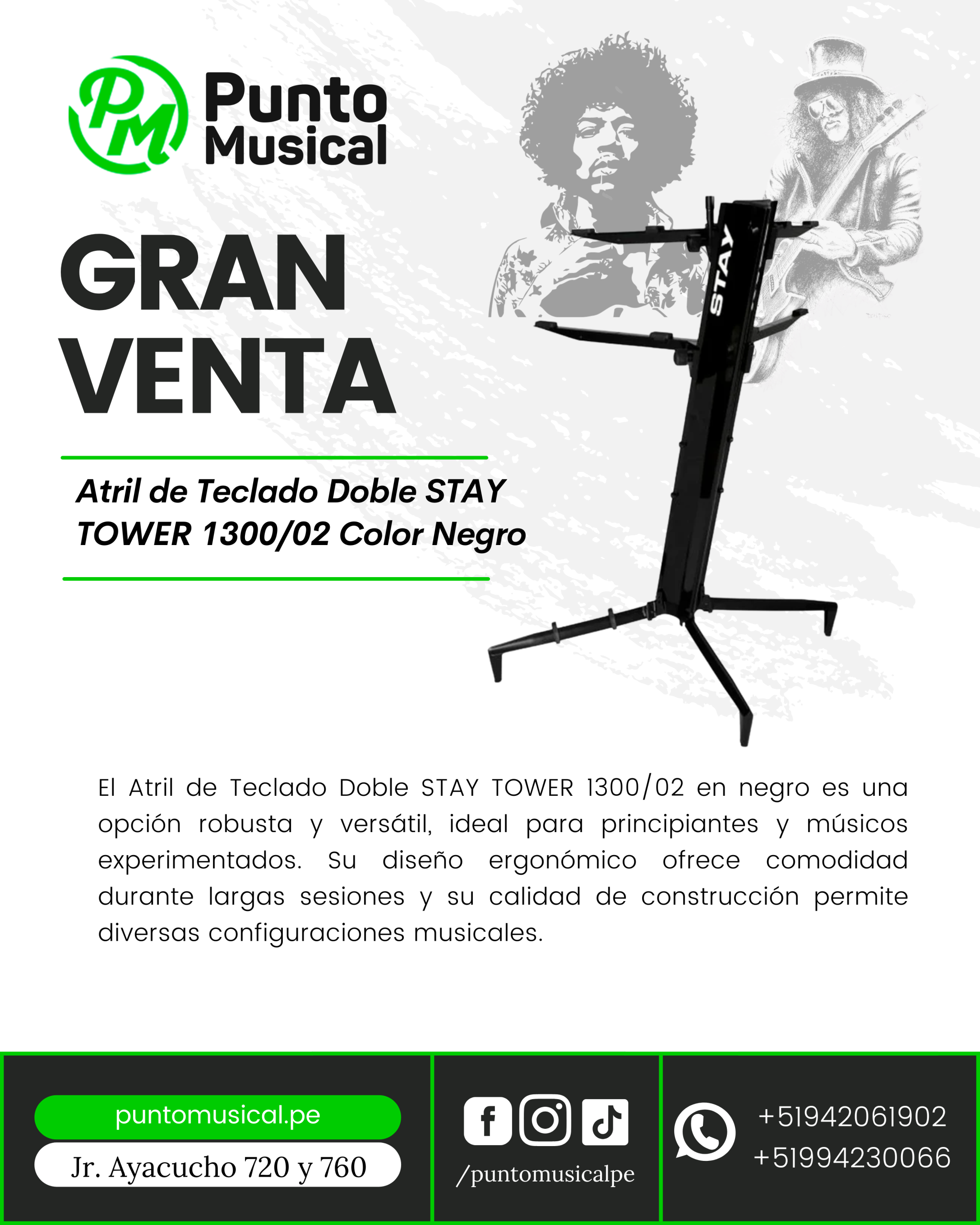 Atril de Teclado Doble STAY TOWER 1300/02 Color Negro