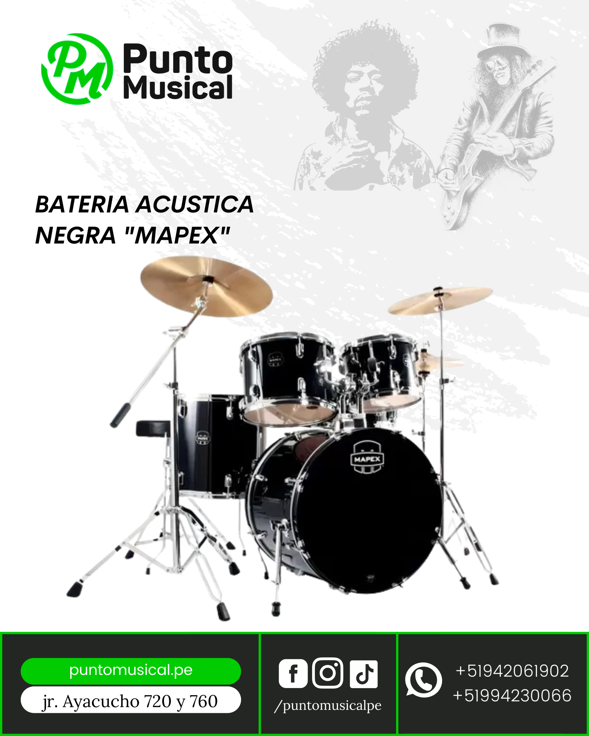 Batería Acústica Mapex Negra – Kit Completo para Músicos