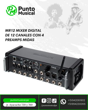 Mixer Digital MR12 – 12 Canales con 4 Preamps Midas
