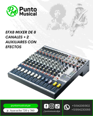 Mixer EFX8 – 8 Canales con 2 Auxiliares y Efectos Integrados