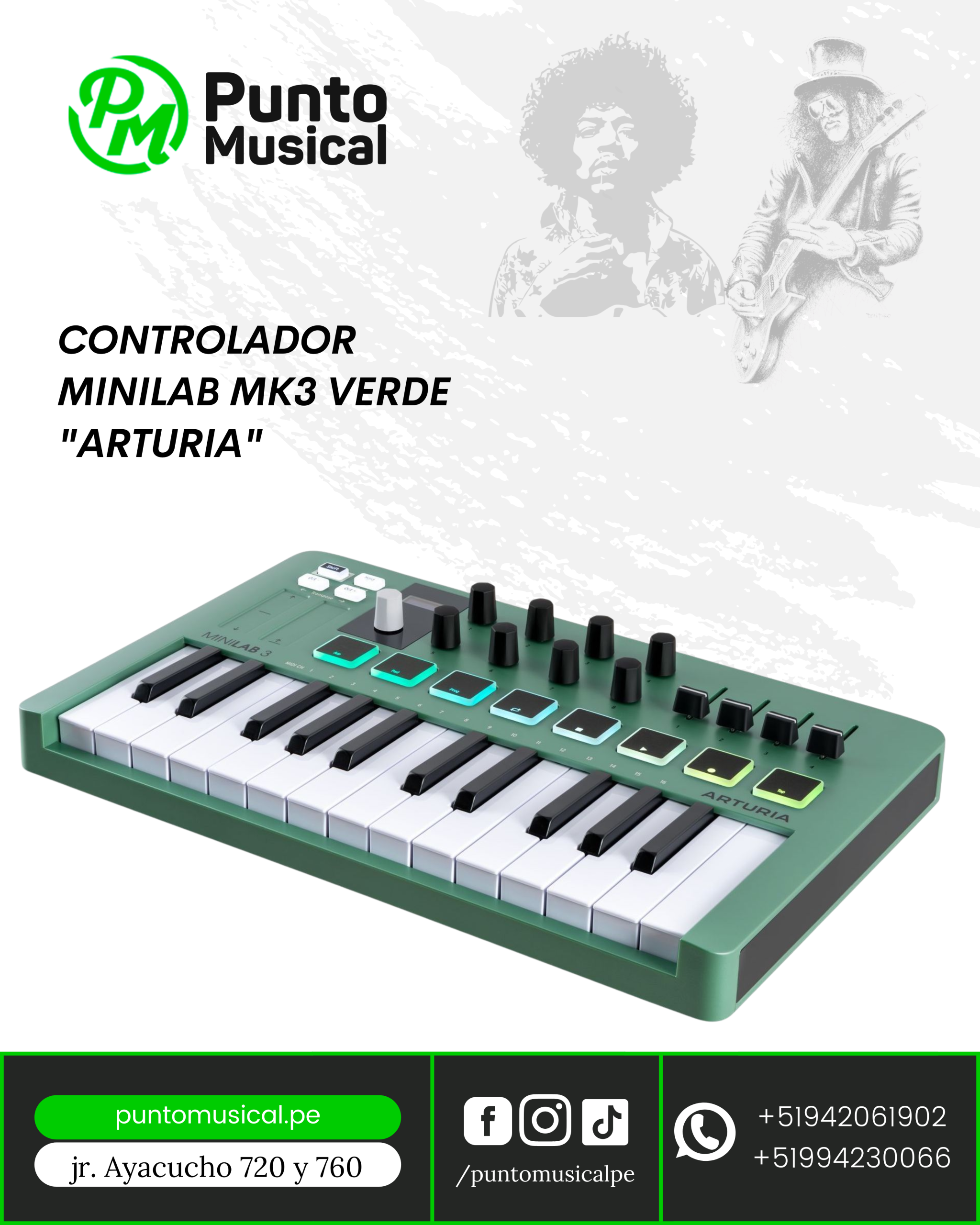 Controlador MIDI Arturia MiniLab MK3 Verde – 25 teclas sensibles
