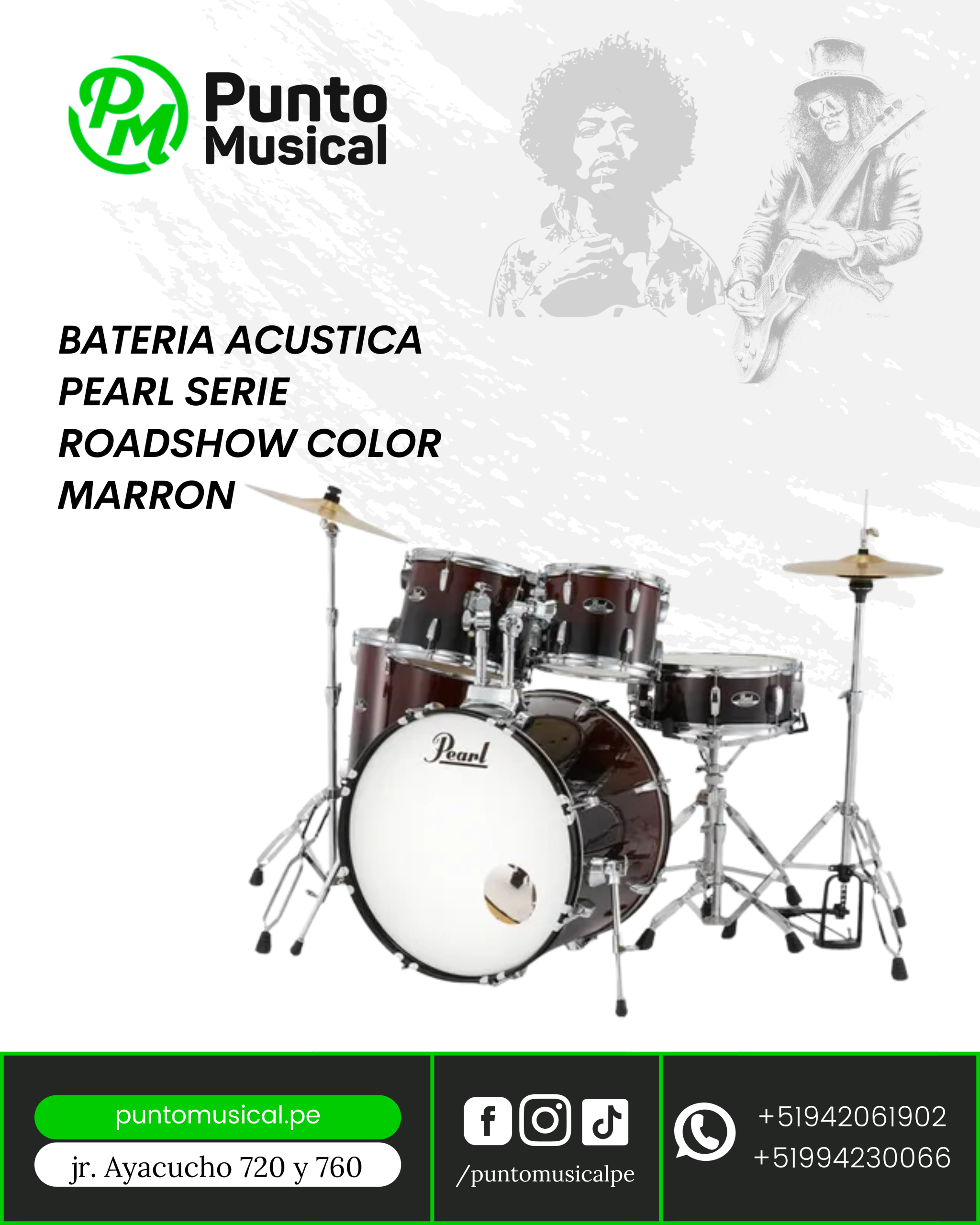 Batería Acústica Pearl Roadshow Marrón – Kit Completo para Músicos