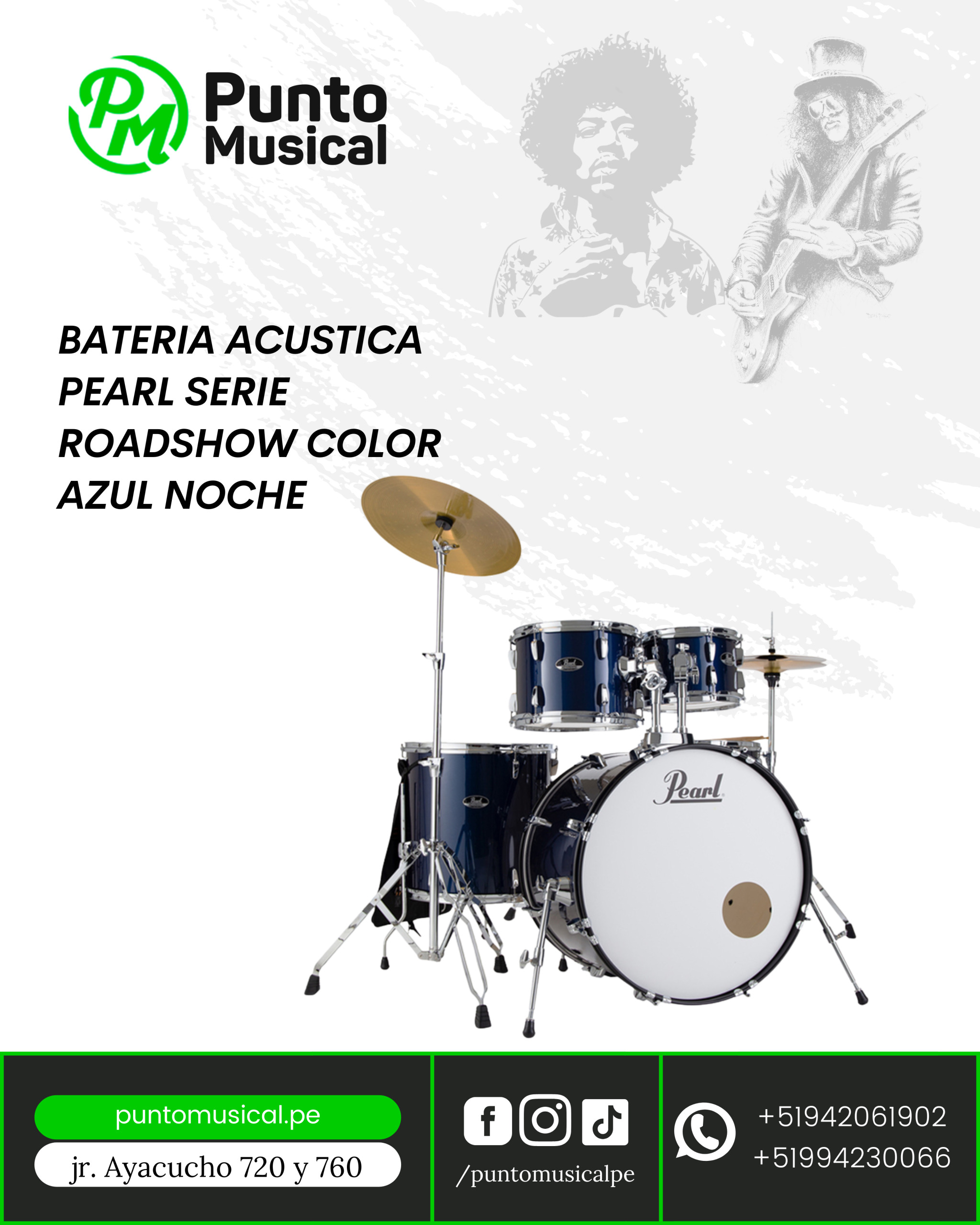 Batería Acústica Pearl Roadshow Azul Noche – Kit Completo para Músicos